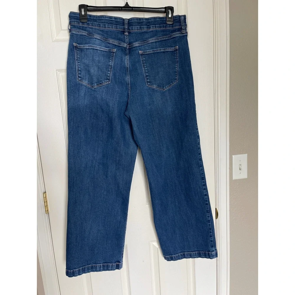 St Johns Bay Wide Leg Jeans Size 16 Stretch Elastic‎ Waist Comfort Denim